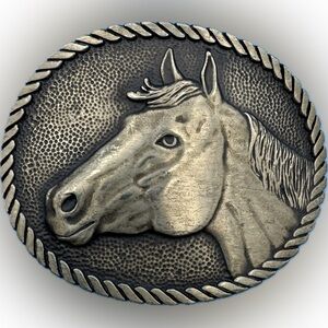 Award Design Medals Solid Brass Horse Rope Vintage Western Belt Buckle 1970s